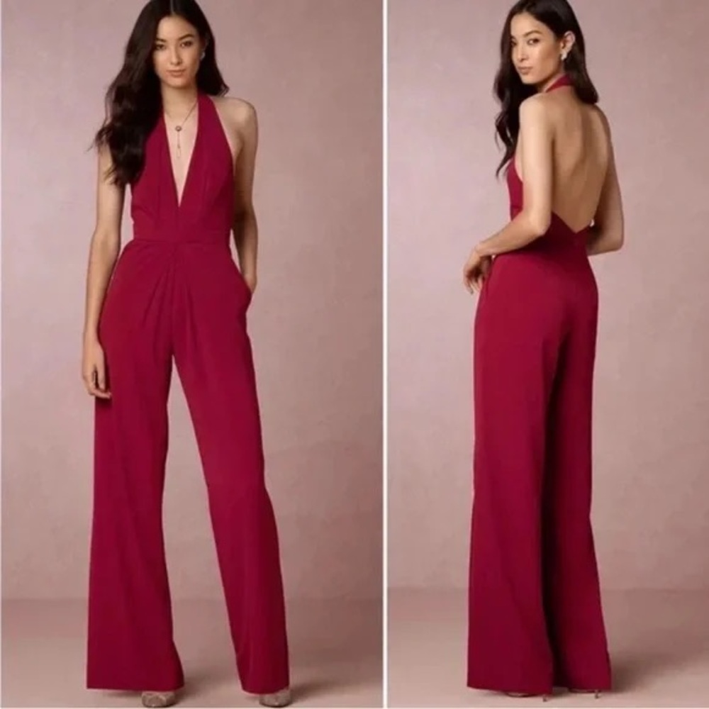 Maroon satin halter jumpsuit
